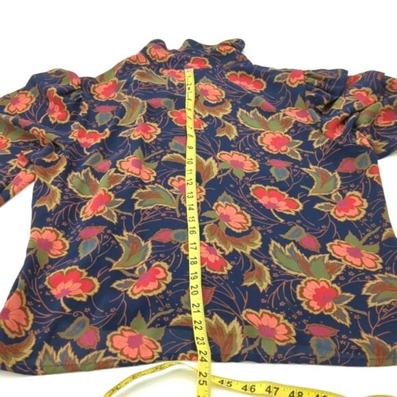 Poet by Nicola Vintage Navy Floral Side Button Up Collared Blouse Size Large - Picture 6 of 8